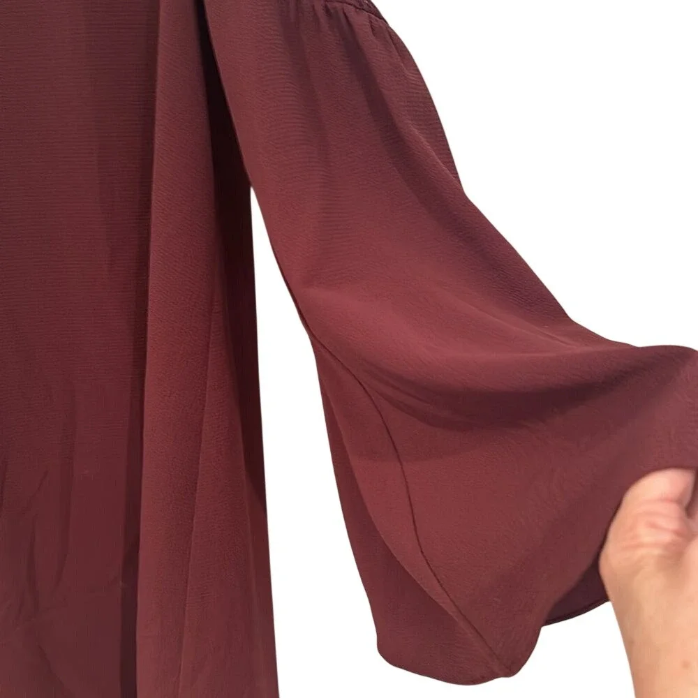 DO+BE Lace Yoke Bell Sleeve‎ Babydoll Dress Women's Small Burgundy Party Dainty